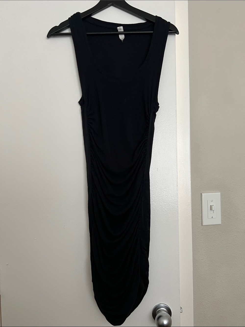 Anthropologie Daily Practice Black Sleeveless Ruched Midi Dress Size Small